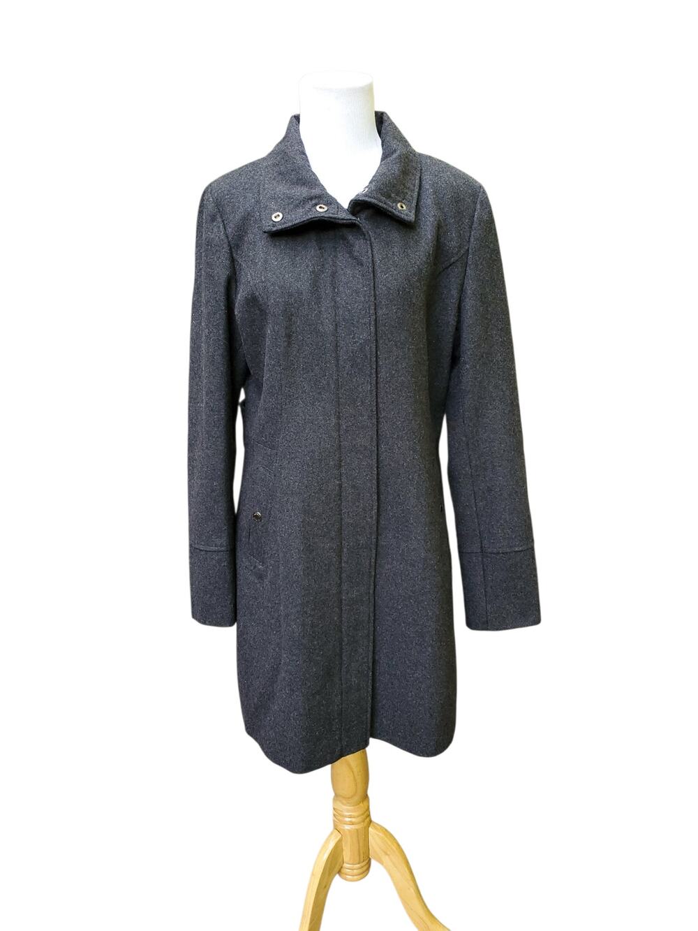 Guess Gray Wool Blend Pea Car Coat Minimalist Corporate Casual Zip Snap Front L